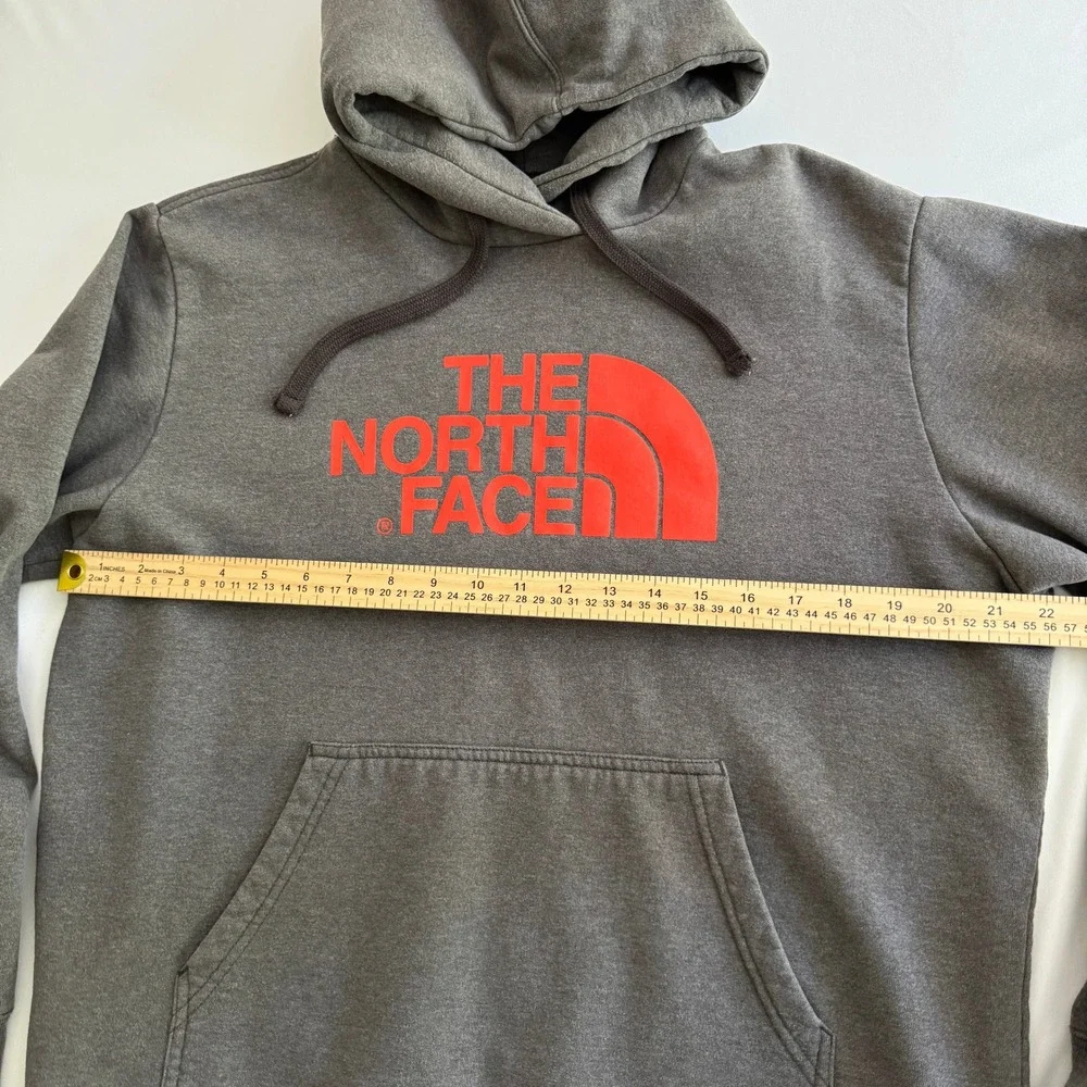 The North Face Hoodie Mens L Grey Half Dome Orange Logo Pullover Sweatshirt Camp